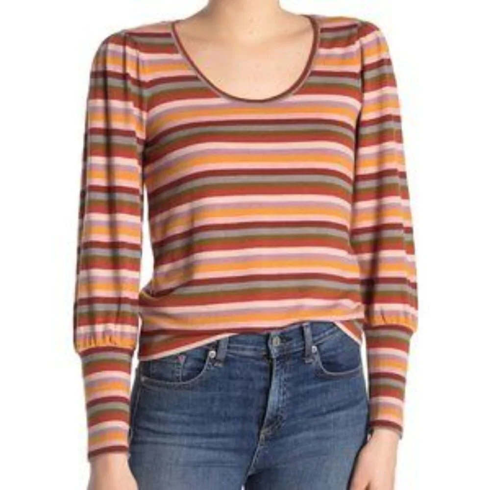 MADEWELL Stripe Puff Sleeve Scoop Neck Top
